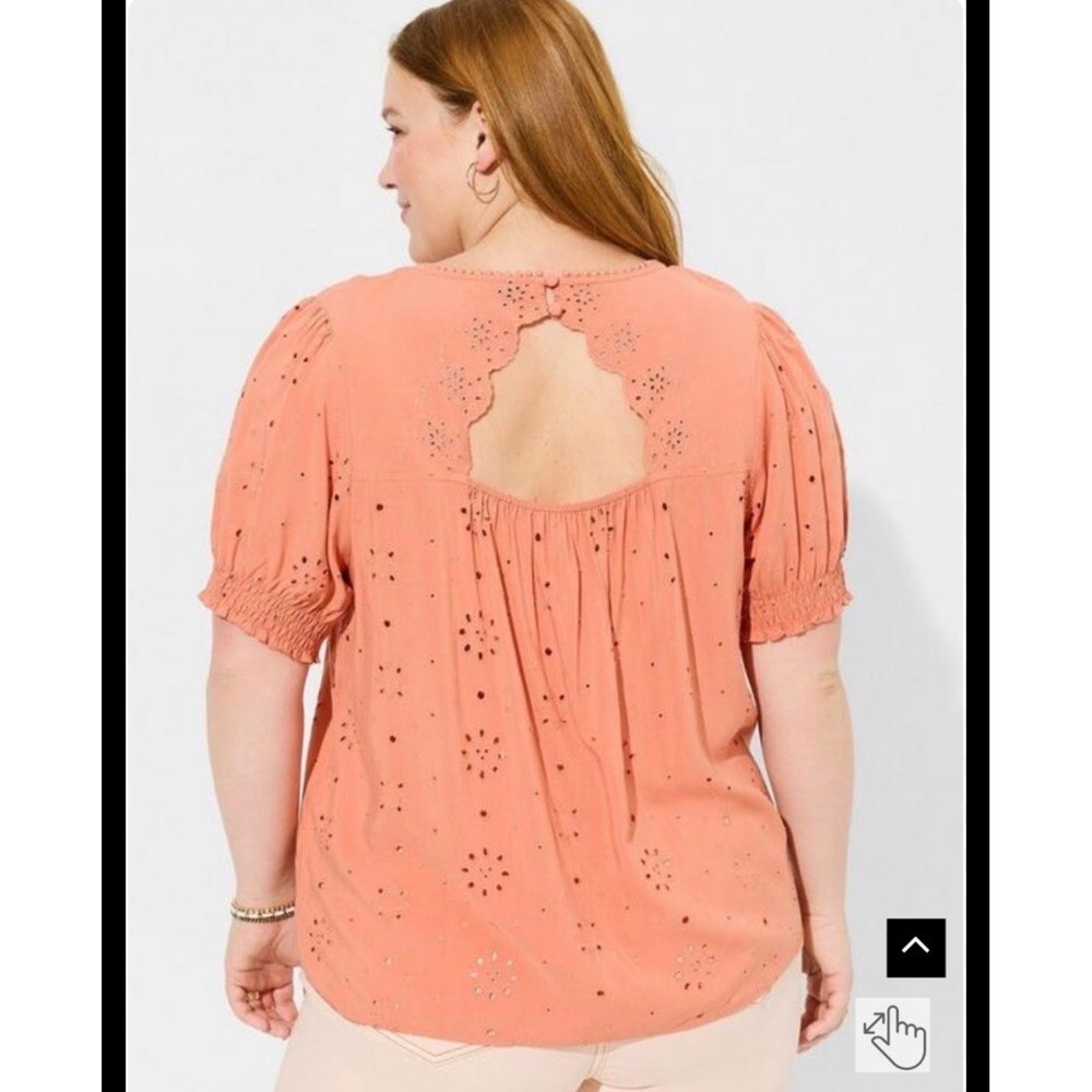 Torrid Abbey Challis Coral Eyelet Smocked Sleeve Back Cutout Blouse Top Size 3X